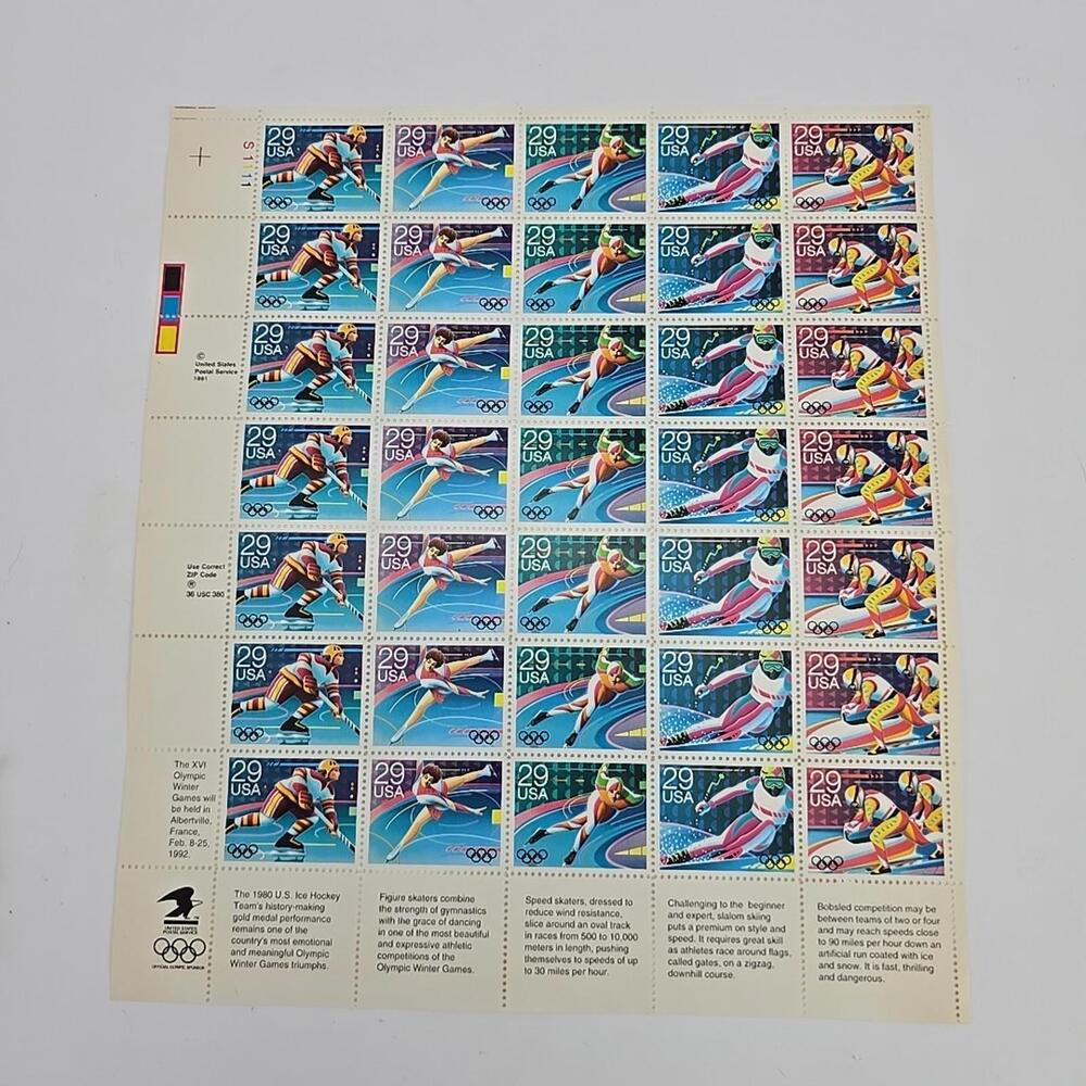Vintage US 1991 - 15 PANE OF 35 WINTER OLYMPIC STAMPS 29 CENT FACE MNH
